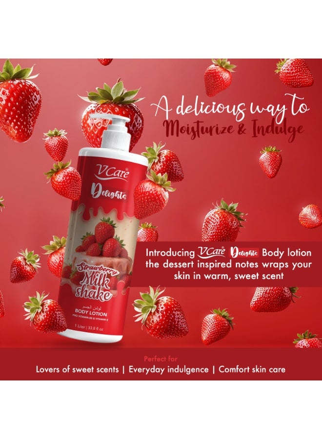 VCare V Care Delight Strawberry Milk shake Body Lotion 1L- Deep Moisturizing, Non-Greasy & Fast Absorbing, Gourmand Fragrance - Image 3
